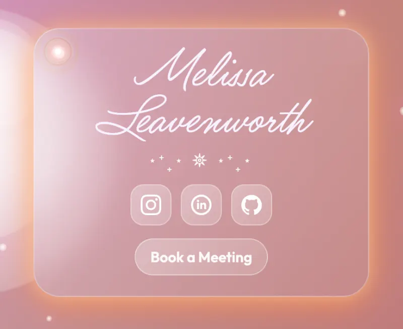 Melissa Leavenworth script lettering on a rose background